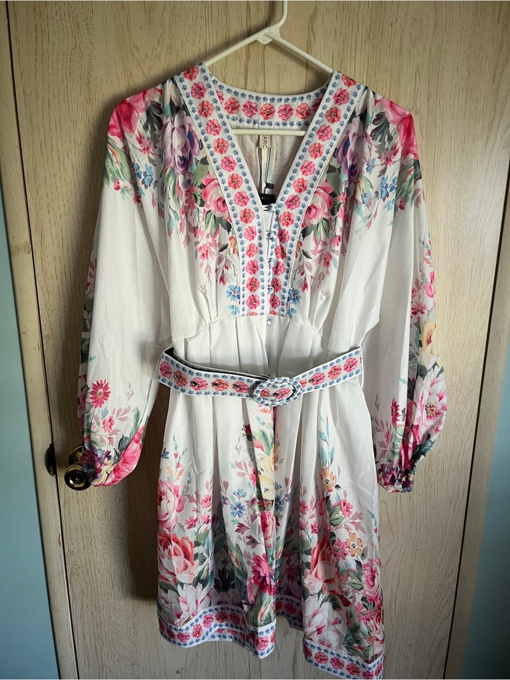 Karolina Boutique Floral Feminine Belted Dress Cottagecore Sz Large - Picture 2 of 16